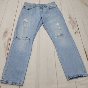 Levis 501 CT high rise button fly tapered light wash retro jeans distressed